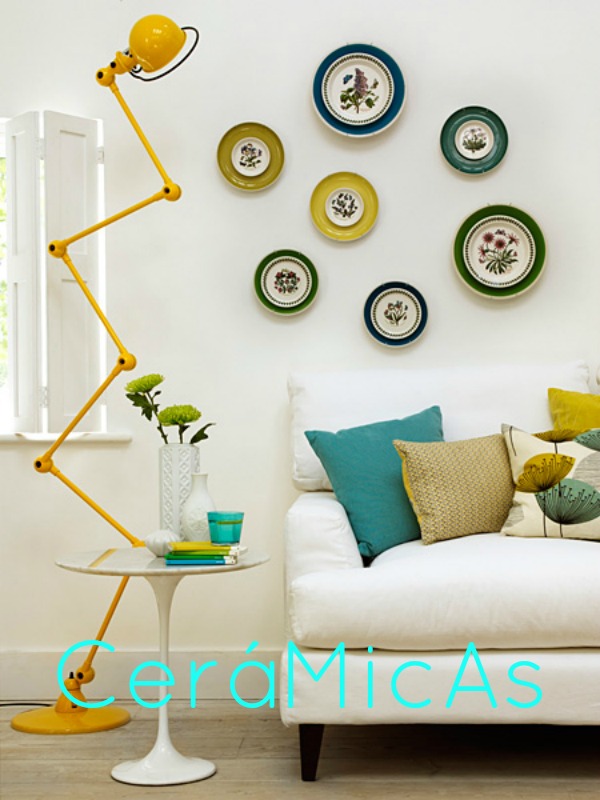 sofá, salón, ceramicas, colores