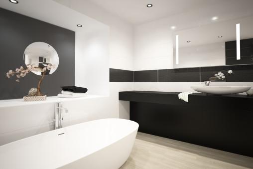 Baño moderno blanco y negro