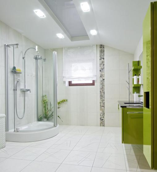 Baño con mueble suspendido verde pistacho