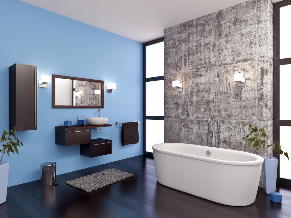 Baño con suelo en color wengué
