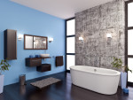 Baño con suelo en color wengué