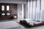 Baño moderno gris y madera