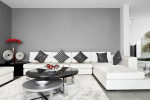 Salón minimalista de tonos grises