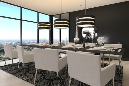 Comedor estilo japonés blanco y negro