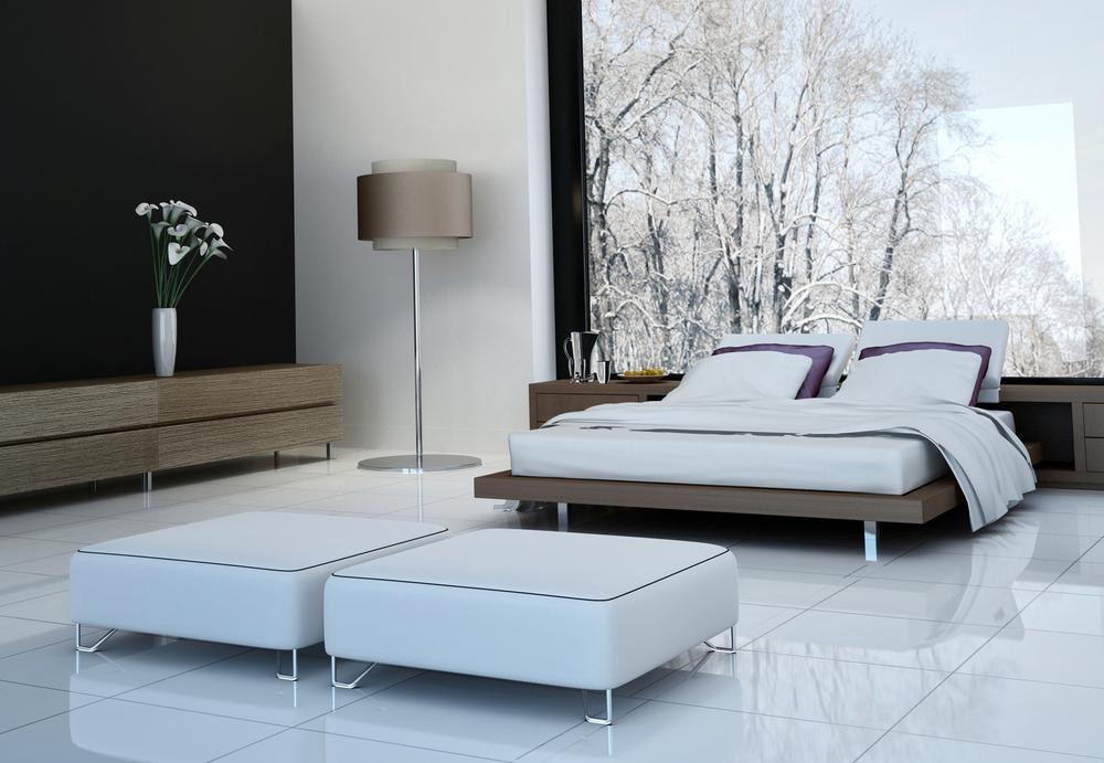 Dormitorio de estilo japonés con amplio ventanal